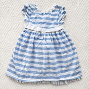 Hartstrings 3T Blue White Stripe Dress Pleated Hem Linen Blend Cute